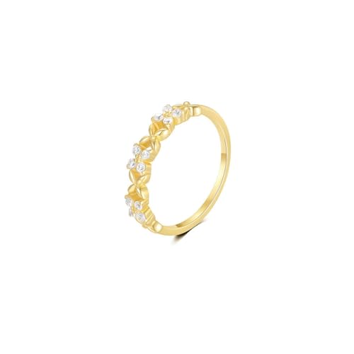 Gualiy Gold 585 14 Karat Damen Ring, Gelbgold Hochzeitsringe Partnerringe Blätter mit Rund Moissanit Ringe Größe 54 von Gualiy
