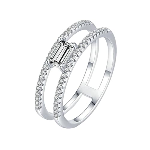 Gualiy Gold 585 14 Karat Damen Ring, Weißgold Eheringe Freundschaftsringe Ringe Doppelschicht mit Rechteck und Rund Moissanit Ringe Größe 60 von Gualiy