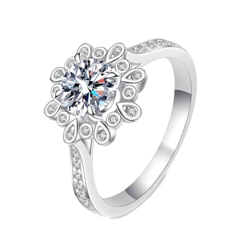 Gualiy Gold 750 18 Karat Damen Ring, Weißgold Verlobungsring Damen Blume Ring mit Labor Diamant 1ct Ringe Größe 49 von Gualiy