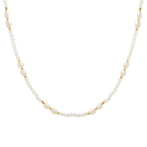 Gualiy Halskette Damen Edelstahl Schmuck, Halskette Damen Gold Perle Perlen Kette Halskette 40+5CM von Gualiy