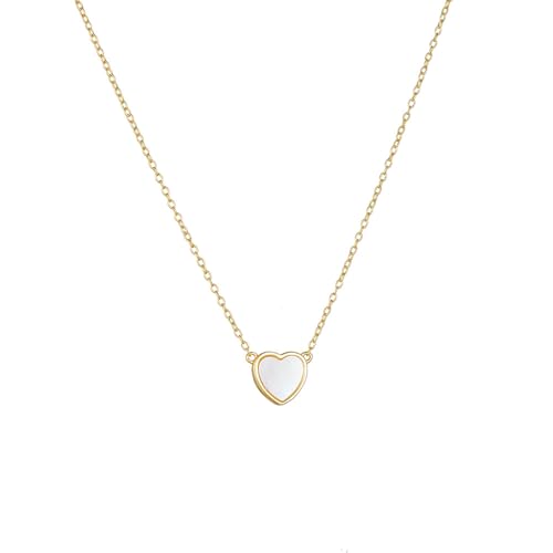 Gualiy Halskette Gelbgold Damen, 14 Karat Halsketten Herz mit Schale Einlegt Halsketten Anhänger 585 Gold 40+5cm von Gualiy