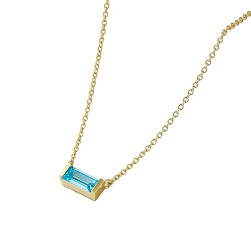 Gualiy Halskette Gold Damen, 14 Karat Gelbgold Halskette mit Rechteck Labor Erzeugter Saphir Halsketten Anhänger 585 Gold 40+5cm von Gualiy