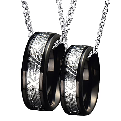 Gualiy Halskette Paar Personalisiert, Halskette Herren Wolfram 8mm Schwarz Ring Einlegen Silber Metall Anhänger Damen 52 + Herren 67 von Gualiy