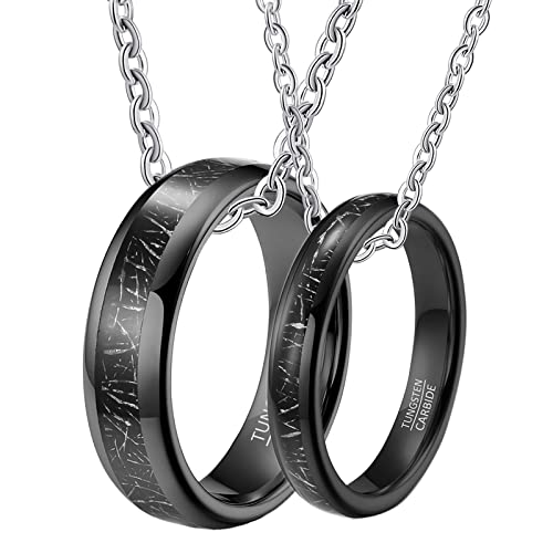 Gualiy Halskette Personalisiert Paare, Halskette Wolfram Unisex 4mm 6mm Schwarz Ring Eingelegt Metalllinie Halskette Damen 60 + Herren 54 von Gualiy