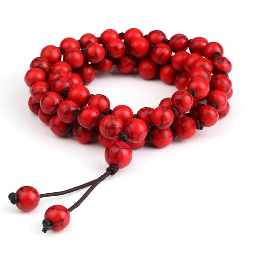 Gualiy Herren Armband Naturstein, 8MM Rot Türkis Armband für Damen von Gualiy