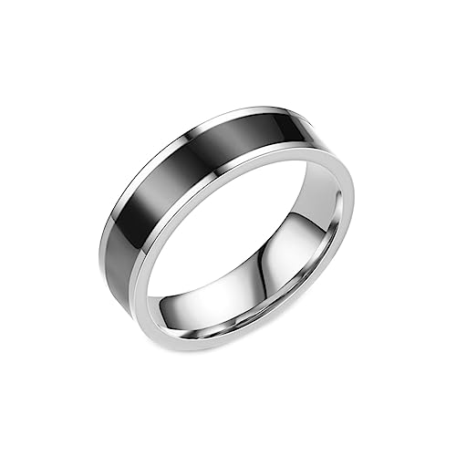 Gualiy Herren-Ring Edelstahl, Silber Ring Damen 6MM mit Schwarz Emaille Ring Größe 52 (16.6) von Gualiy