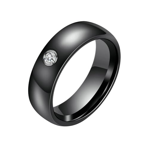 Gualiy Herren Ring Keramik, Schwarz Ring Damen Verlobungsring 6MM Ring mit Zirkonia Ringe Größe 62 (19.7) von Gualiy