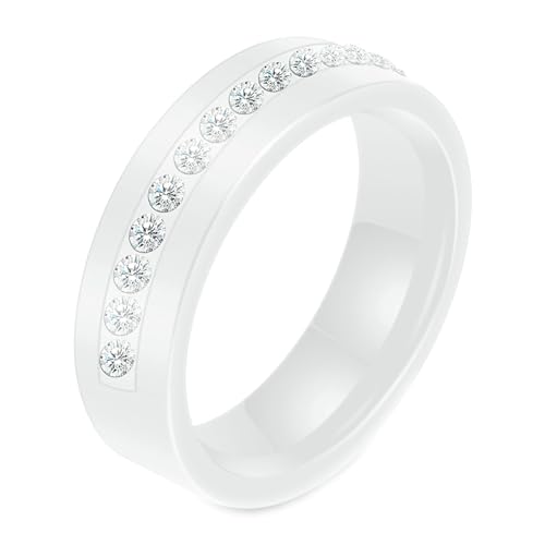 Gualiy Herren-Ring Keramik, Weiß Eheringe Freundschaftsringe Ringe 6MM Ring mit Zirkonia Ringe Größe 65 (20.7) von Gualiy