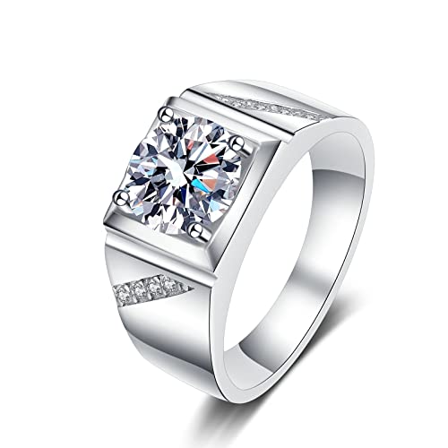 Gualiy Herren Ring Silber 925, Trauringe Ringe Breit Ring mit Moissanit 2ct Ring Größe 65 (20.7) von Gualiy