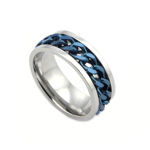 Gualiy Herren Ring Titan, Blau Fidget Spinner Ring Herren Drehbare Kette Ring Größe 62 (19.7) von Gualiy