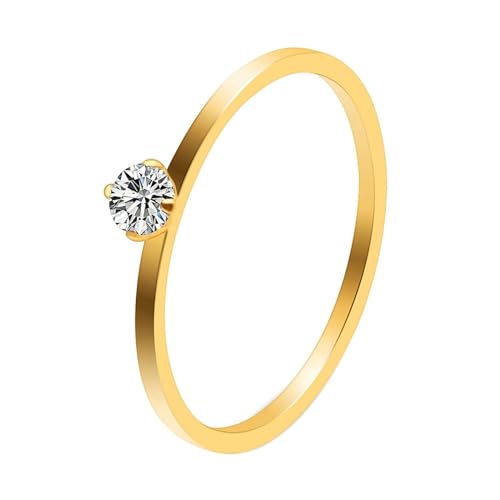 Gualiy Herren Ring Titan, Gold Damenring Verlobungsring mit Rund Form Weiß Zirkonia Ring Größe 52 (16.6) von Gualiy