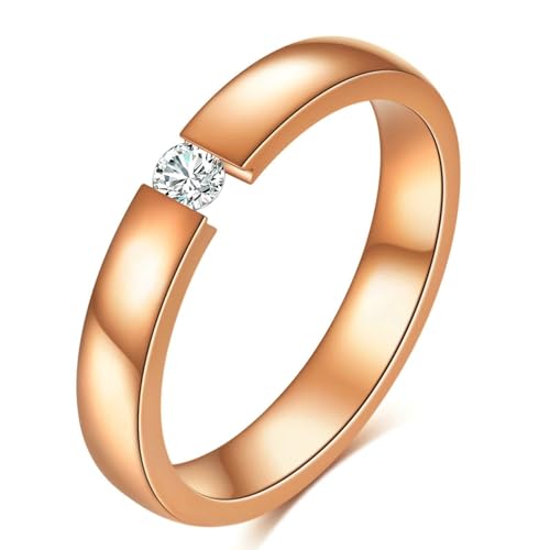 Gualiy Herren-Ring Titan, Roségold Ringe Hochzeit Damen 3MM Ring mit Rund Zirkonia Ring Größe 57 (18.1) von Gualiy