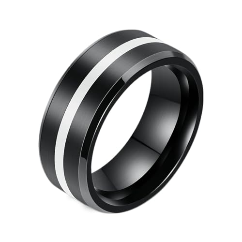 Gualiy Herren-Ring Titan, Schwarz Damen Ringe Verlobung 8MM Brushed Ring mit Epoxid Line Ring Größe 54 (17.2) von Gualiy