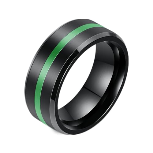 Gualiy Herren Ringe Edelstahl, Schwarz Verlobung Ringe Frauen 8MM Brushed Ring mit Epoxid Line Ring Größe 60 (19.1) von Gualiy