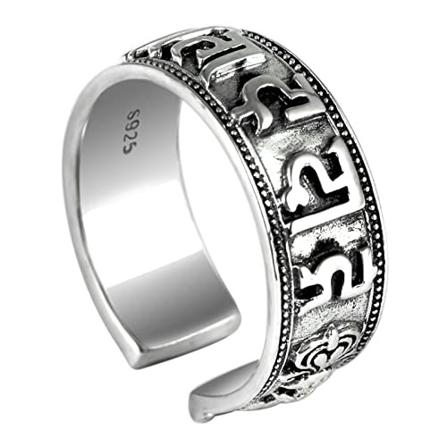 Gualiy Herrenring Silber 925, Herrenring Retro 8MM Mantra Ring Ring Herren Verstellbar von Gualiy