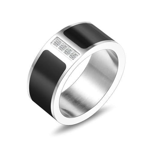 Gualiy Herrenringe aus Edelstahl, Silber Schwarzring Vintage 9MM Ring mit Zirkonia Ring Größe 62 (19.7) von Gualiy