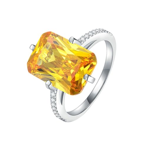 Gualiy Hochzeit Ring Gelb Gold, 14 Karat Eheringe Verlobungsringe mit Rechteck Citrin Damen Ringe Größe 54 von Gualiy