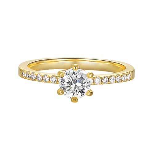 Gualiy Hochzeit Ring Gelb Gold, 9 Karat Eheringe Freundschaftsringe Ringe mit Rund Form Moissanit Damen Ring Größe 57 von Gualiy