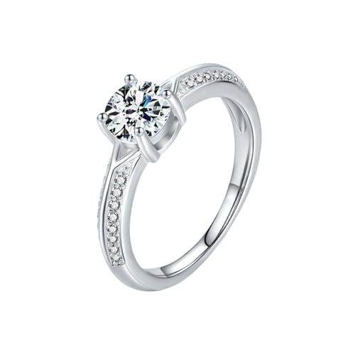 Gualiy Hochzeit Ring Weissgold, 14 Karat Eheringe Verlobungsringe mit Rund Form Moissanit Damenring Größe 49 von Gualiy