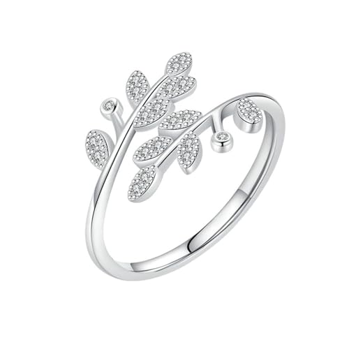 Gualiy Hochzeitsringe Gold 375, 9 Karat Weißgold Verlobungsring Frauen Blätter mit Rund Form Moissanit Ring Größe 49 von Gualiy