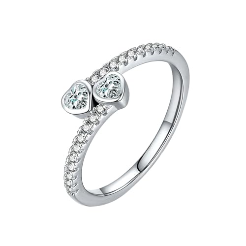 Gualiy Hochzeitsringe Weissgold, 14 Karat Eheringe Partnerringe mit Herz Moissanit Damen Ringe Größe 49 von Gualiy