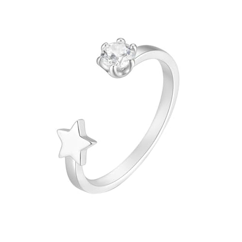 Gualiy Hochzeitsringe Weissgold, 14 Karat Silber Ringe Eheringe mit 4x4mm Rund Moissanit und Stern Öffnen Damenring Größe 60 von Gualiy