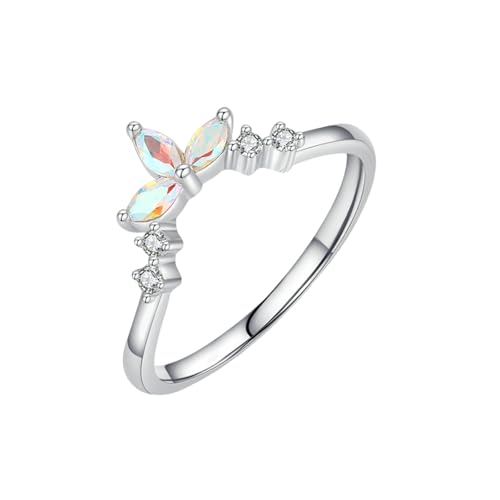 Gualiy Hochzeitsringe Weissgold, 9 Karat Verlobungsring Silber Damen Marquise Form Granat Ring Größe 60 von Gualiy