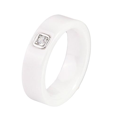 Gualiy Keramik Männer Ring, Weiß Verlobungsring Für Damen 6MM Ring mit Zirkonia Ring Größe 54 (17.2) von Gualiy