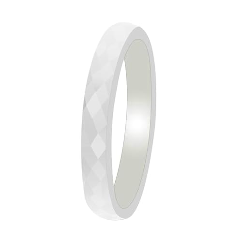 Gualiy Keramik Ring Herren, Weiß Verlobungsring Frauen 3MM Ring mit Rhombus Muster Ring Größe 54 (17.2) von Gualiy