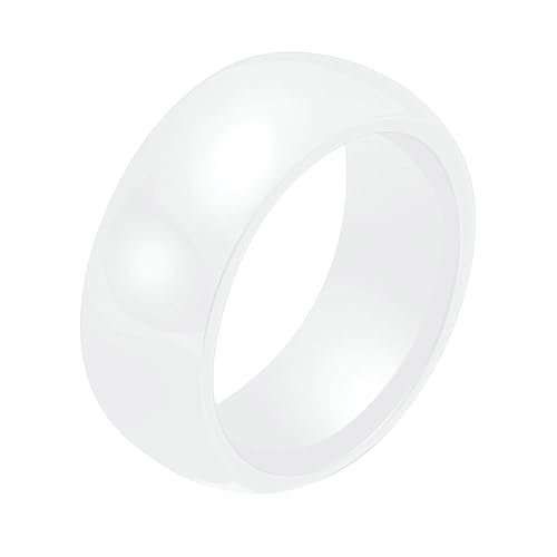 Gualiy Keramik Ring für Herren, Weiß Verlobungsringe für Damen 8MM Hochglanzpoliert Band Ringe Größe 57 (18.1) von Gualiy