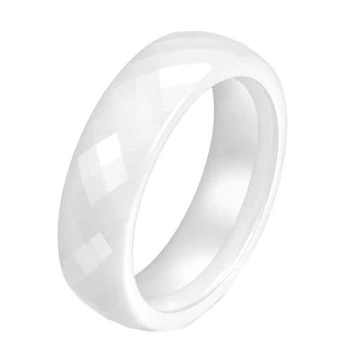Gualiy Keramik Ringe Herren, Weiß Verlobungsring und Ehering 6MM Ring mit Rhombus Muster Ringe Größe 49 (15.6) von Gualiy