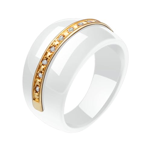 Gualiy Keramik Ringe für Männer, Weiß Damen Ringe Verlobung Zweifarbig Ring mit Zirkonia Ring Größe 57 (18.1) von Gualiy