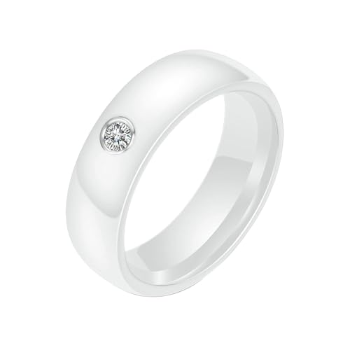 Gualiy Keramik Ringe für Männer, Weiß Hochzeit Ring Damen 6MM Ring mit Zirkonia Ring Größe 60 (19.1) von Gualiy