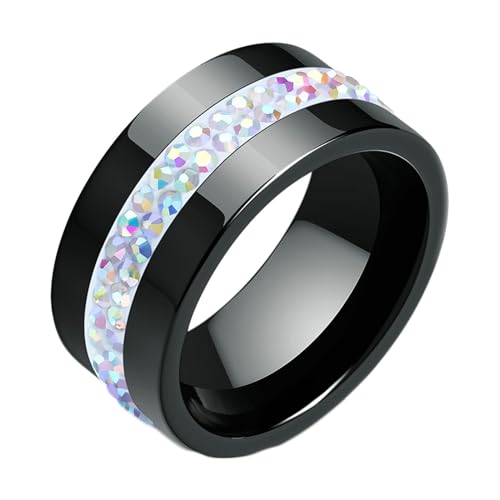 Gualiy Keramikring Herren, Schwarz Ring Damen Verlobungsring 10MM Ring mit Bunt Zirkonia Ring Größe 62 (19.7) von Gualiy