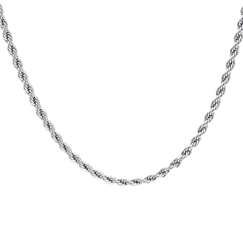 Gualiy Kette Edelstahl Halskette, Halskette Herren Silber 2MM Kette Halsketten 50CM von Gualiy