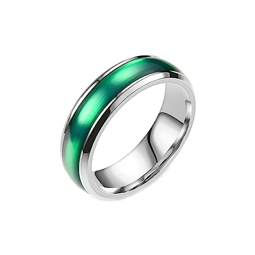 Gualiy Männer Ring Edelstahl, Damen Ringe Silber 6MM mit Grün Emaille Ringe Größe 65 (20.7) von Gualiy