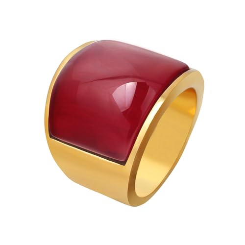 Gualiy Männer Ring Edelstahl, Gold Verlobungsring für Männer mit Rot Stein Ring Größe 54 (17.2) von Gualiy