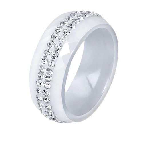 Gualiy Männer Ring Keramik, Weiß Damenring Verlobungsring 8MM Ring mit Rund Weiß Zirkonia Ring Größe 62 (19.7) von Gualiy