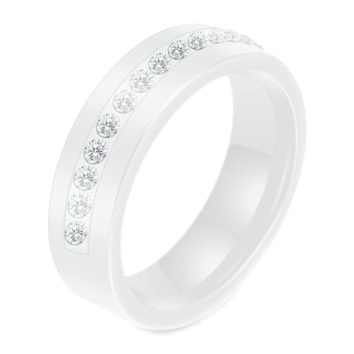 Gualiy Männer Ring Keramik, Weiß Hochzeit Damen Ringe 6MM Ring mit Zirkonia Ringe Größe 52 (16.6) von Gualiy