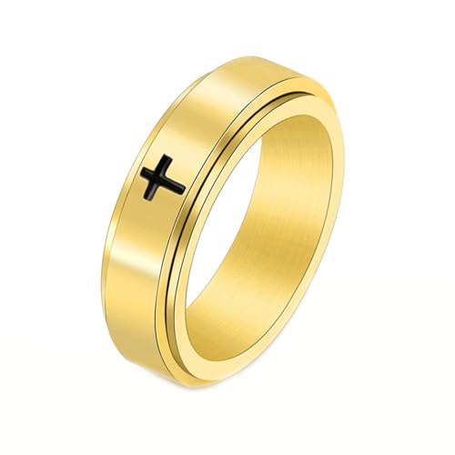 Männer Ring Titan, Gold Anti Stress Ring Spinner 6MM Kreuz Drehbar Ring Größe 57 (18.1) von Gualiy