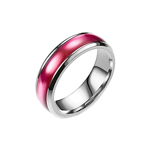 Gualiy Männer Ringe Titan, Silber Damen Ring 6MM mit Rosa Emaille Ring Größe 62 (19.7) von Gualiy