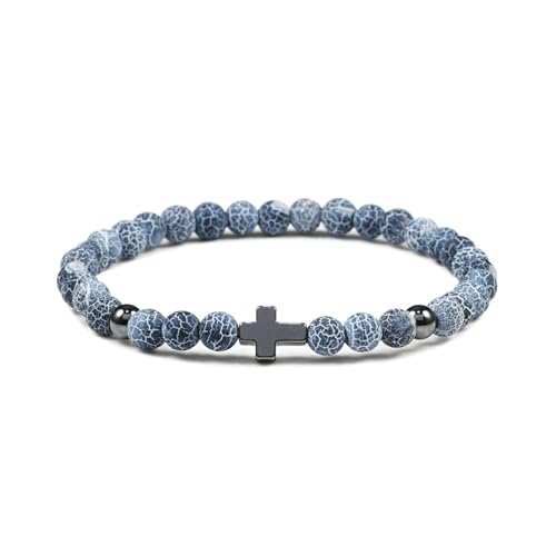 Gualiy Naturstein Armband Damen, 6MM Dunkelblau Stein Armband mit Kreuz für Herren von Gualiy