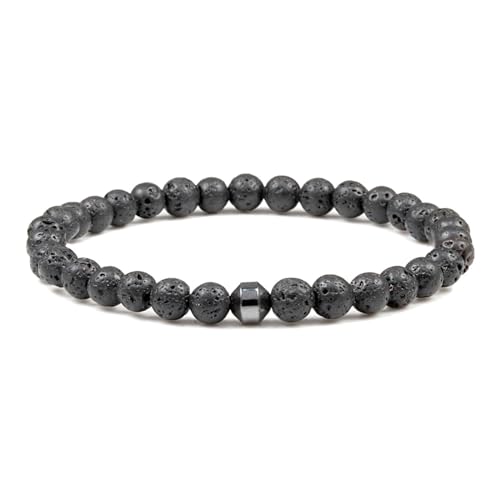 Gualiy Naturstein Armband Damen, 6MM Lava Stein Armband für Herren 18CM von Gualiy