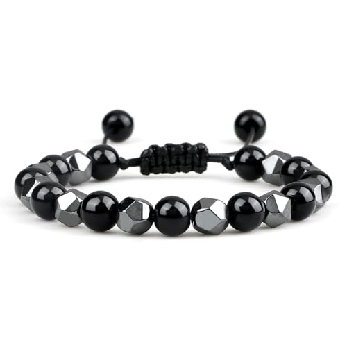 Gualiy Naturstein Armband Damen, 8MM Poliert Stein Armband für Herren 17-28CM von Gualiy
