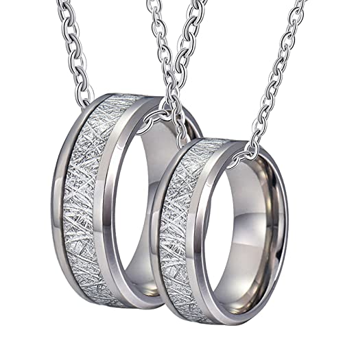 Gualiy Paar Halskette Personalisiert, Edelstahl Kette Anhänger 8mm Silber Ring Einlegen Silber Metall Anhänger Damen 54 + Herren 65 von Gualiy