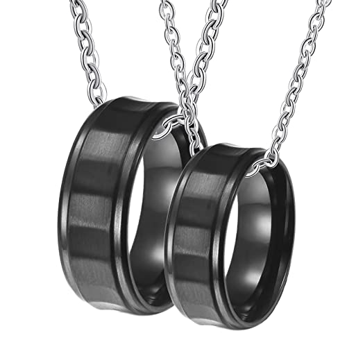 Gualiy Pärchen Kette Personalisiert, Männer Halskette Edelstahl 8mm Schwarz Gebürstet Ring Paar Halsketten Damen 54 + Herren 54 von Gualiy