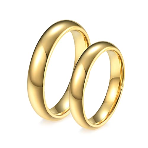 Gualiy Partnerringe Set Wolfram mit Gravur, Ringe Hochzeit Paar Gold Poliert Ring 4mm Größe Damen 52 (16.6) + Herren 54 (17.2) von Gualiy