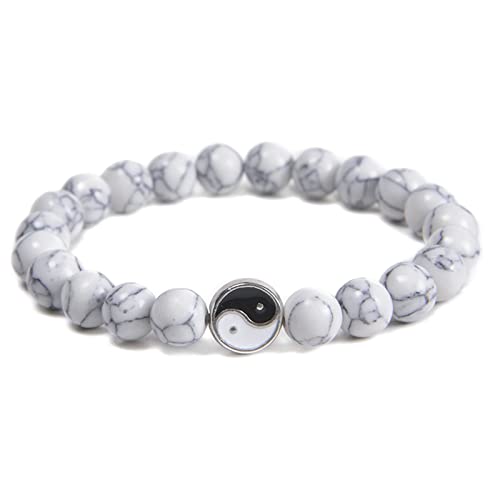 Gualiy Perlen Armband Frauen, 8mm Stein Armband mit Yin Yang, Armband Stretch Perlen 21.5CM von Gualiy