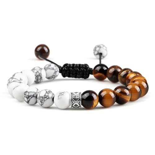 Gualiy Perlenarmband Naturstein Damen, 8MM Tigerauge Stein Armband für Herren 17-30CM von Gualiy