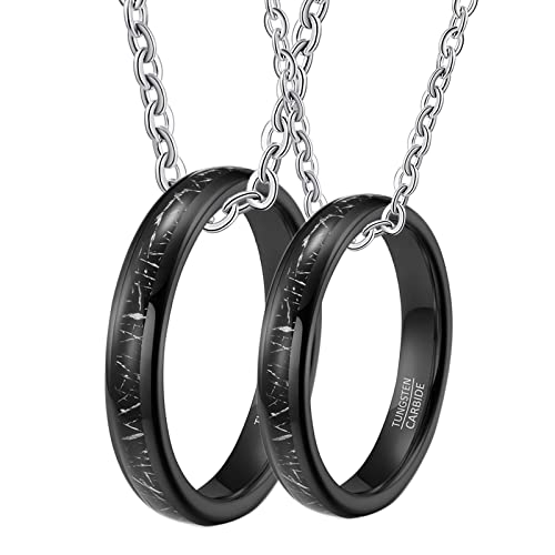 Gualiy Personalisierte Halskette für Paare, Pärchen Wolfram Kette 4mm Schwarz Ring Eingelegt Metalllinie Anhänger Damen 60 + Herren 57 von Gualiy